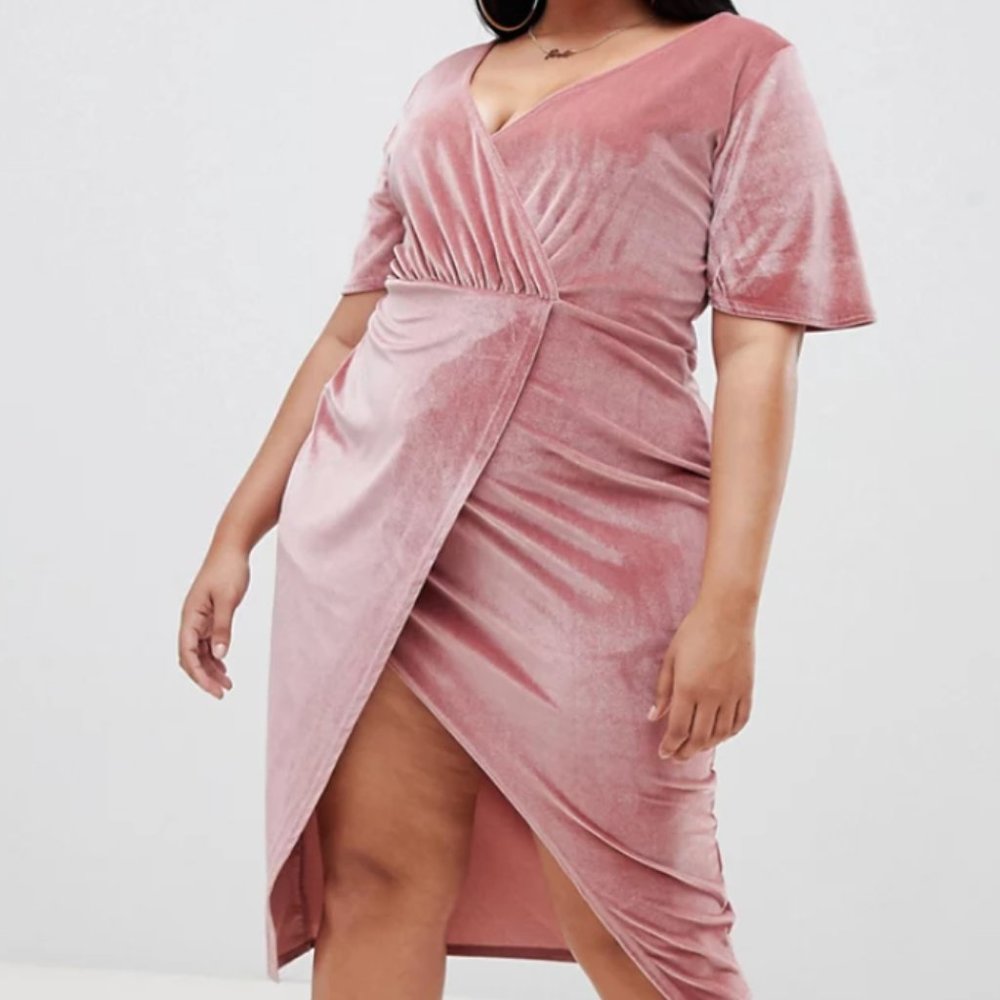 NWT Curve Pink Velvet wrap Midi Dress
